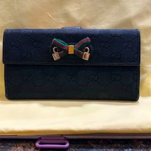 GUCCI Black Gg Canvas & Leather Princy Continental Wallet